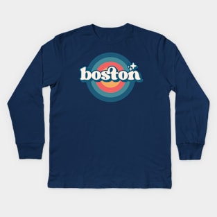 Vintage Boston Sunset Seal // Retro City Emblem for Boston, Mass Kids Long Sleeve T-Shirt